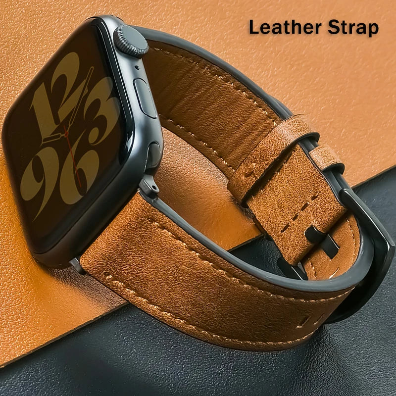Leather Strap for Apple Strap Ultra 2 49mm 10 9 7 8 3 4 5 6 SE 44mm 40mm Strap 38 42mm Series Men's High-Quality 45mm 41mm Band
