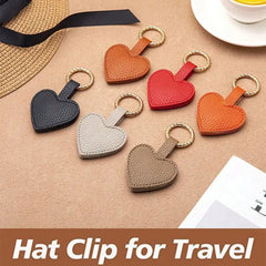 Travel Bag Hat Clip Kawaii Heart-shaped PU Leather Hat Hanger Outdoor Travel Beach Hat Clamps Travel Accessories Luggage Tags