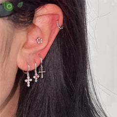 925 Sterling Silver Needle Fashion Cross Pendant Hoop Earrings for Women Vintage Gold Color Small Earrings Luxury Jewelry Gifts