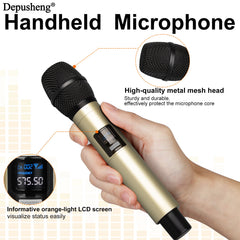 Wireless Microphone Golden Handheld 4 Channel UHF Fixed Frequency Dynamic Microphone For Karaoke Wedding Party Band