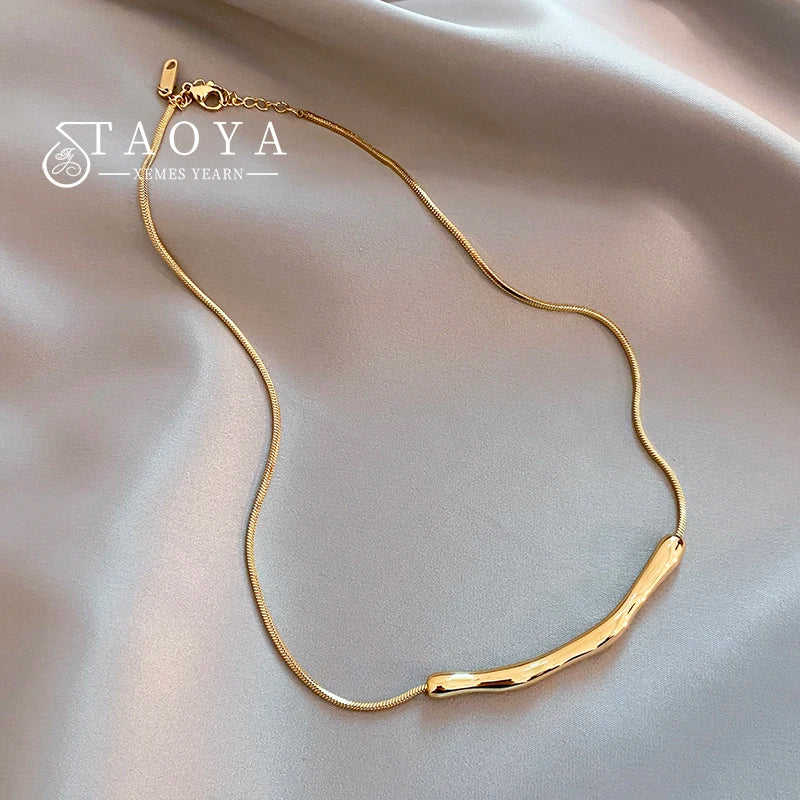 European and American Fashion Simple Stainless steel Gold Color Chain Fashion Short Necklaces Jewelry