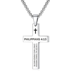 Christian Bible Verse Cross Pendant Necklace Stainless Steel Religious Scripture Prayer Jewelry Gifts