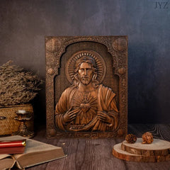 High Quality Religious Wooden Sacred Heart of Jesus Catholic Statue Plaque Wall Decor