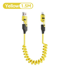 4 in 1 PD 27W 65W Fast Charging Spring Cable USB Type C To Type C And Lightning Data Cable Wire For iPhone 15 16 Samsung Xiaomi