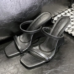 Sexy Wedge Heeled Sandals Women Fashion Slingback Slide Women Summer Square Toe High Heels Party Dress Shoes Sandalias