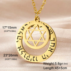 Dawapara Jewish Star of David Hebrew Shema Necklace Judaica Prayer Blessing Holy Pendant Stainless Steel Kabbalah Jewelry