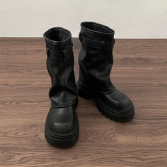 Winter Women Biker Boots Fashion Belt Buckle Ladies Elegant Platform Flats Short Booties Casual Women's Knight Booties Shoes
