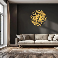20" Radiant "Aum" Golden Metal Wall Sculpture | Sacred Mandala for Zen/Spiritual Spaces | Halloween & Christmas Gift