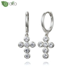 925 Sterling Silver Needle Fashion Cross Pendant Hoop Earrings for Women Vintage Gold Color Small Earrings Luxury Jewelry Gifts