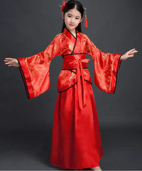Ancient Chinese Dress Girls Children Kimono Traditional Ethnic Fan Students Chorus Dance Costume Japanese Yukata Kimono Style