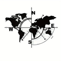 CIFbuy Wrought Iron World Map Wall Art Metal Compass Home Décor Durable Modern Classic Interior Hanging Decor