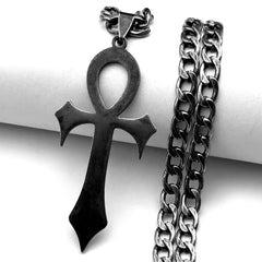 Goth Egyptian Cross Ankh Key of Life Necklace Stainless Steel Black Color Amulet Religious Necklaces Gothic Jewelry Gift N8582