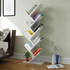 【Breeins】Rustic Standing Tree Bookshelf Wood Display Rack For Home Office FurnitureStorage Organizer Shelf Bookcase