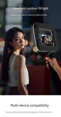 Rechargeable Handheld Ring Light with Adjustable Tripod Stand & Phone Holder. 3 Color Modes (Warm/Cool/Natural) & 10 Brightness
