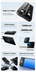 Essager Portable Power Bank 20000mAh with Two Built-in Cables External Battery PD 22.5W Fast Charging For iPhone 17 16 15 Xiaomi