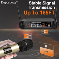 Wireless Microphone Golden Handheld 4 Channel UHF Fixed Frequency Dynamic Microphone For Karaoke Wedding Party Band