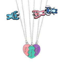 Couple's Stitch Heart Necklace - Gold & Silver Angel And Stitch Cute Style Jewelry Pendant Gift for Girls