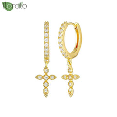 925 Sterling Silver Needle Fashion Cross Pendant Hoop Earrings for Women Vintage Gold Color Small Earrings Luxury Jewelry Gifts