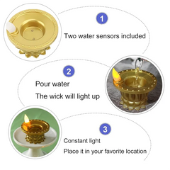 AB41-Flameless Oil Lamps, 12 Pcs Diwali Diyas Lamp Decorations, Diwali Led Water Sense Sensor Lights, Waterproof Lotus Tea Light