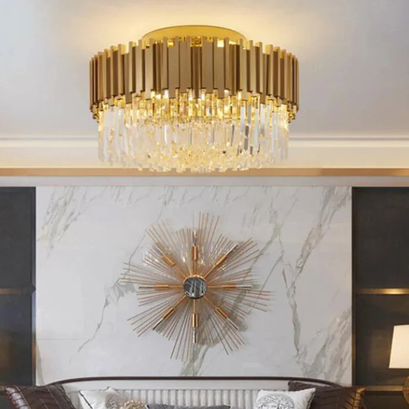 Luxury Crystal LED Ceiling Lamp Modern Gold Silver Living Room Chandelier Home Decoration Dining Room Pendant Lights