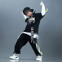 Kids Fashion Hip Hop Clothing Oversize Green Hoodie Streetwear Black Cargo Shorts For Girls Boys Jazz Dance Costume Clothes