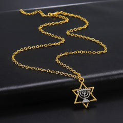 LIKGREAT Star Of David Necklace Menorah Candles Hebrew Jewish Jewelry Israel Faith Lamp Hanukkah Pendant Necklace Amulet Gift