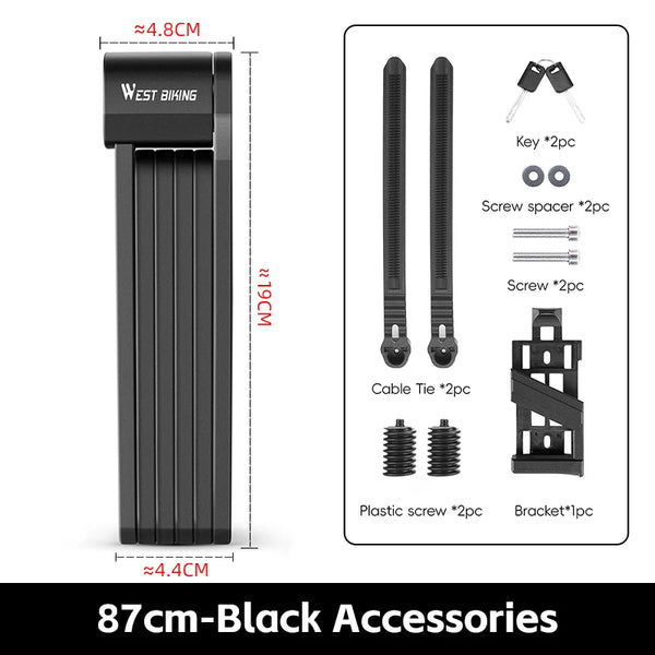 WEST BIKING Foldable Bike Lock Key Strong Security Anti-theft Bicycle Password Lock Heavy Chain Cable Padlock Motorcycle Lock