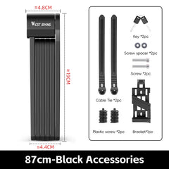 WEST BIKING Foldable Bike Lock Key Strong Security Anti-theft Bicycle Password Lock Heavy Chain Cable Padlock Motorcycle Lock