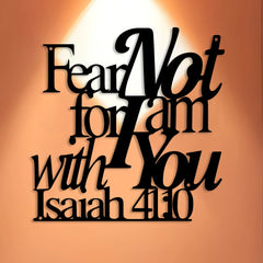 Elegant Minimalist Christian Faith Metal Wall Decor -Hebrew Script Bible Verse "Fear Not for I Am with You" -Golden - Heavy-Duty