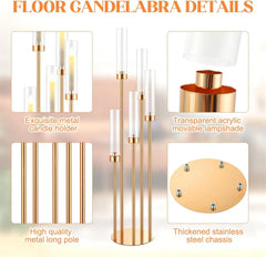 Floor Candelabra 5 Arm 42.5'' Tall Gold Candle Holder, Candelabra Centerpieces for Tables, Metal Candlestick Set with Acry Home Decor