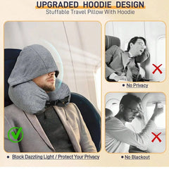 1 hooded travel pillow with storage bag - soft, fillable neck pad suitable for airplane travel, car travel, clothing styling des