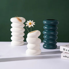 Nordic Vases Pure White Plastic Vases Imitation Ceramic Flower Vases Desktop Flowerpot Wedding Decor Home Ornament