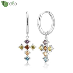 925 Sterling Silver Needle Fashion Cross Pendant Hoop Earrings for Women Vintage Gold Color Small Earrings Luxury Jewelry Gifts