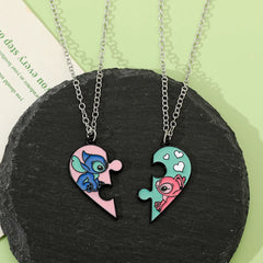 Couple's Stitch Heart Necklace - Gold & Silver Angel And Stitch Cute Style Jewelry Pendant Gift for Girls