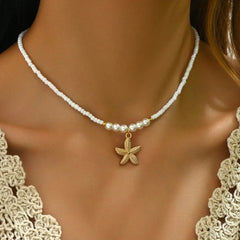 Fashionable  Natural Seashell Beaded Necklace Shell Pendant Ocean Inspired Jewelry Choker Suitable Holiday Party Daily