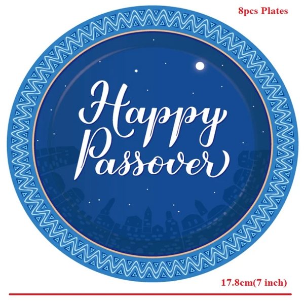 Passover Decorations Happy Passover Tableware Set Napkins 7/9 inch Plates Jewish Festival Disposable Seder Plates or Passover