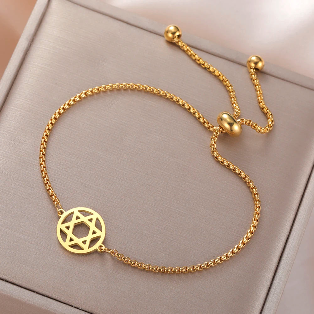 Dawapara Star of David Bracelet Jewish Prayer Judaica Hexagram Charm Protection Amulet Couple Gift Stainless Steel Jewelry