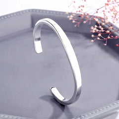 Sole Memory Simple Smooth Shiny 925 Sterling Silver Resizable Opening Bracelet For Women Luxury Jewelry Gift BR349