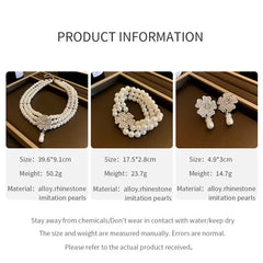 French Luxury Flower Pearl Jewelry Set – Multi-Layer Necklace & Earrings