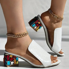Women Crystal Sandals 2024 New Spring Summer Open Toe Shoes Sandals Square Heels Beach Fashion Sandals Women Sandalias De Mujer