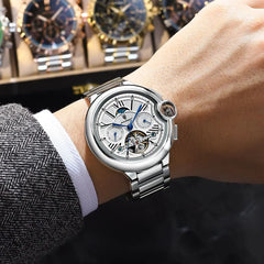 POEDAGAR Luxury Business Male Watch Date Week Stainless Steel Tourbillon Men Clock Waterproof Automatic Mechanical Men's Watches