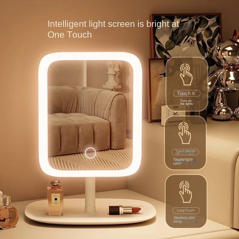 2025 Touch Control Makeup Mirror 3 Colors Dimmable Lights with Rechargeable LED Vanity Mirror for Home Travel Portable Cosmetic