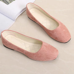 Women Suede Loafers Flat Heel Shallow Female Shoes Spring Summer Square Toe Basic Concise Women Pumps Size 36-43 Flat Shoes