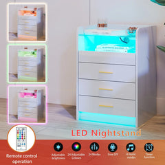 Wooden Bedside Table Charging Station Nightstands Light Strip for Sofa Side Bedroom Living Room UK Plug Home Bedroom Furniture