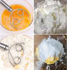 Cake Tools Danish Dough Whisk Stainless Steel Dutch Bread Dough Hand Mixer Wooden Handle Kitchen Baking Tools Artisian Blender