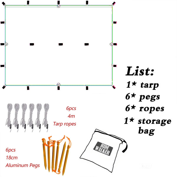 Waterproof Tent Tarp 19 Hang Points Survival Tent Outdoor Camping  Tactical Sun Shelter 4x4 3x4 3x3 Lightweight Sunshade Awning
