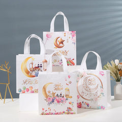 4/8pcs Ramadan Candy Bags with Handle Moon Ramadan Kareem Gift Bags for Eid Party Decorations Eid al Fitr Non-Woven Tote Bags