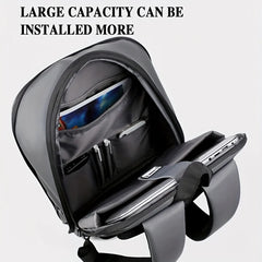 One men's plain business backpack with a luggage strap for commuting.