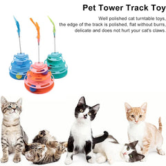 4-Layers Feather Cat Turntable with Fun Toy Ball and Playing Stick Interactive Cat Toy Tower Kitten Turntable Track Roller Balls Pet Shop
