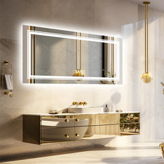 LUVODI Large Illuminate Mirror Bathroom Double Sink Mirror Full Length Dressing Salon Mirror with 3 Color Lights Dimming